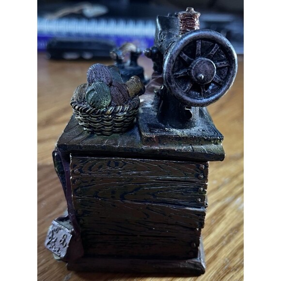 VTG Trinket Box Whimsical Sewing Machine Notions Chest Drawers Yarn Dress Lid - Picture 5 of 9